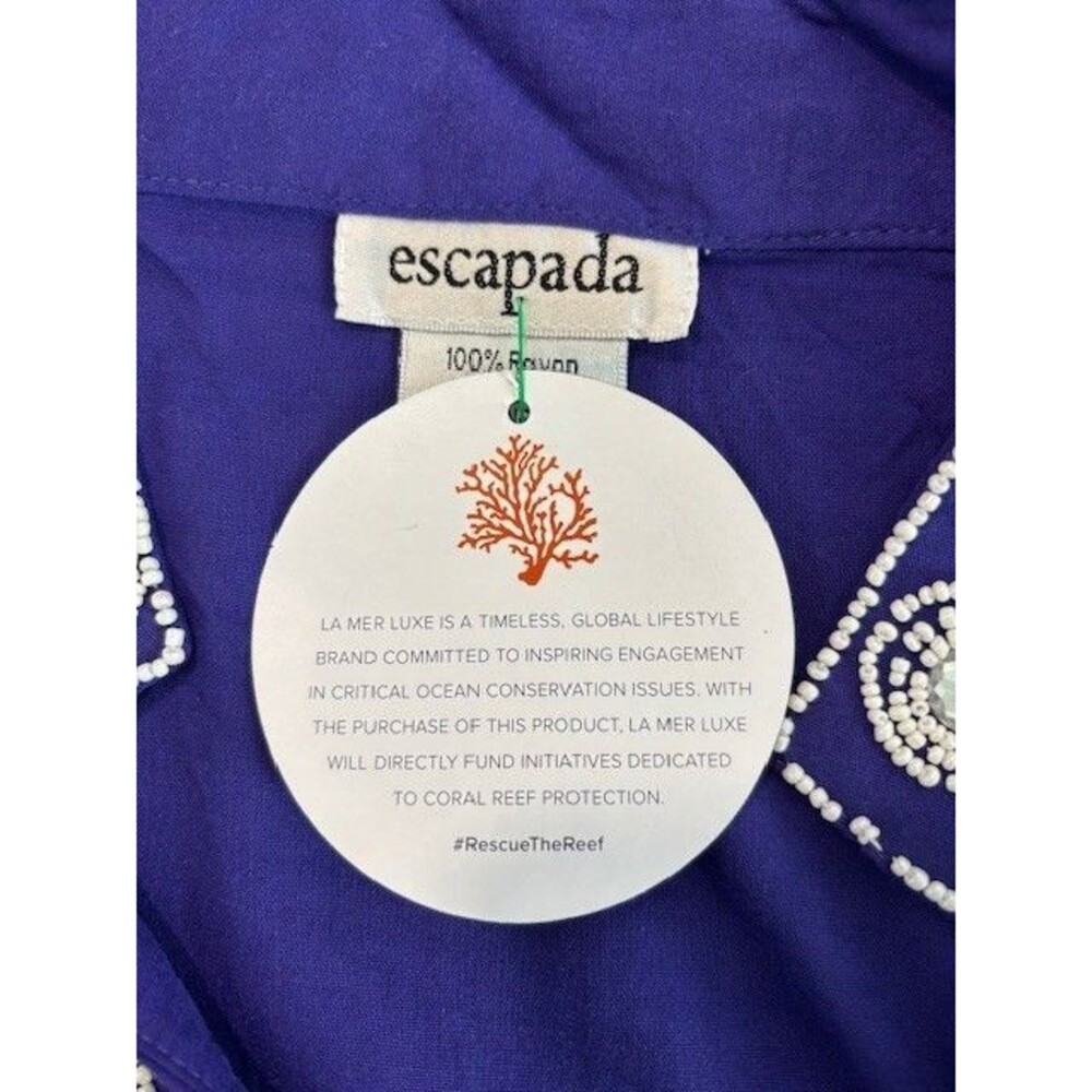 Escapada Purple Blouse with Pearl Stone Embellishment Neck Hem Cuffs Sz M NWT - Picture 5 of 5